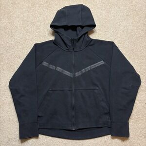 Nike Tech Fleece Hoodie Sweatshirt Womens Large Black Windrunner Full Zip Crop